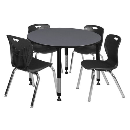 Regency Tables > Height Adjustable > Round Table & Chair Sets, 48 W, 48 L, 23-34 H, Grey TB48RNDGYAPBK40BK